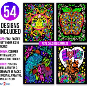 Colossal Pack of 54 Fuzzy Velvet Coloring Posters (All Unique Designs) - Bulk Crafts and Coloring Activity for All Ages - Great for Group Projects, Assisted Living, Classrooms, and Rehab Centers