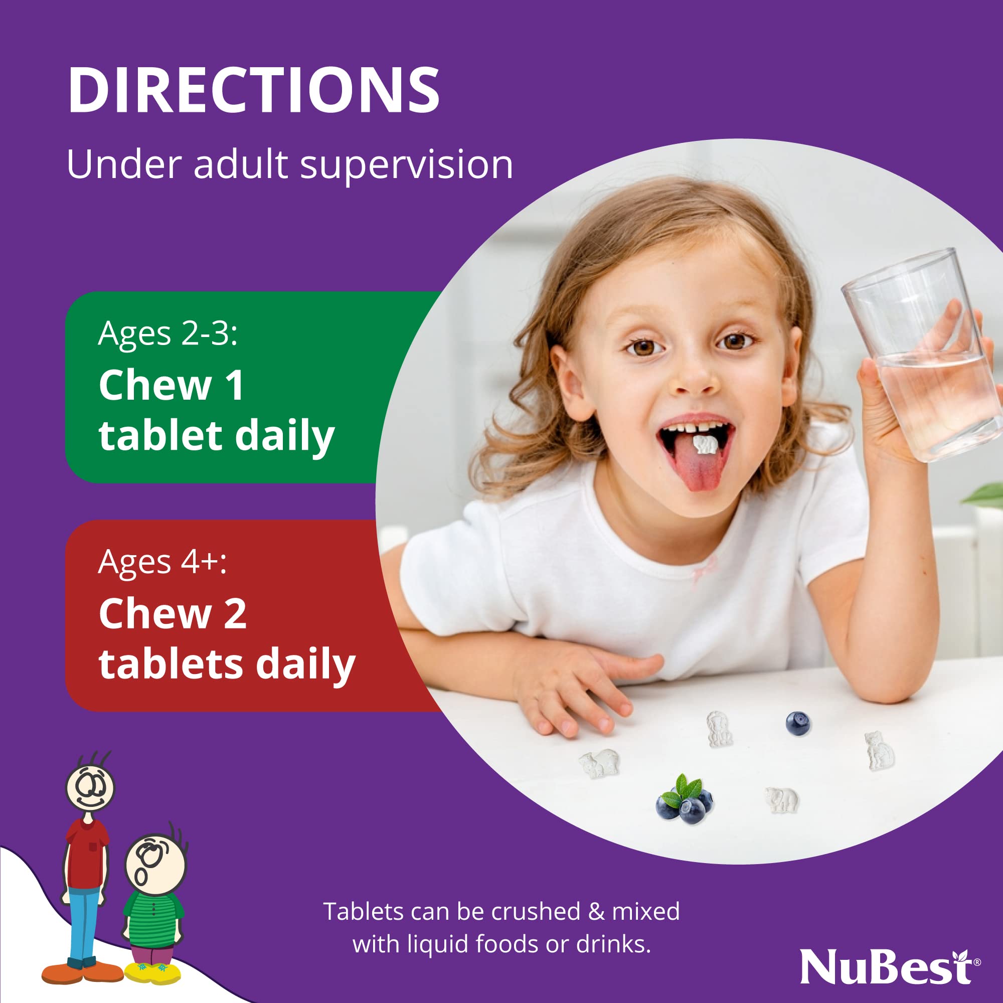 NuBest Tall Kids - Toddlers Vitamins & Kids Vitamins for Age 2 to 9 - Bone Strength & Immunity Support - Helps Kids, Toddlers Healthy - Animal Shapes - 60 Chewable Berry Tablets | 1 Month Supply