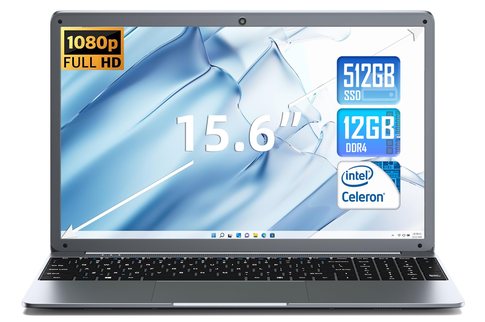 SGIN Laptop 12GB DDR4 512GB SSD, 15.6 Inch Notebook, Laptops Computer with Intel Celeron N5095 Processor(Up to 2.9GHz), FHD 1920x1080 IPS Display, Bluetooth 4.2, Webcam, WiFi