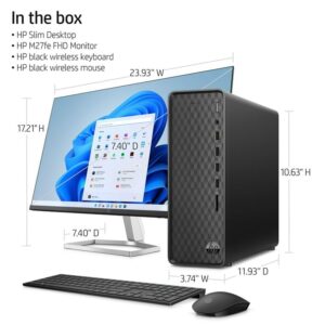 HP Slim Desktop Computer and 27" FHD Monitor, Intel Core i3-10105 (Up to 4.4 GHz), 16GB RAM, 1TB SSD, WiFi, Bluetooth, HDMI, RJ-45, Mouse and Keyboard, Windows 11 Home, Dark Black