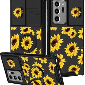 Funermei (2in1 for Samsung Galaxy Note 20 Ultra Case for Women Sunflower Cute Girls Phone Cover Floral Flower Girly Aesthetic Sun Flower Design with Camera Cover+Ring Funda for Note 20 Ultra Case 5G