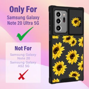 Funermei (2in1 for Samsung Galaxy Note 20 Ultra Case for Women Sunflower Cute Girls Phone Cover Floral Flower Girly Aesthetic Sun Flower Design with Camera Cover+Ring Funda for Note 20 Ultra Case 5G