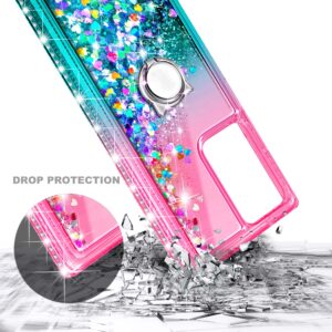 NGB Samsung Galaxy Note 20 Ultra Case with Screen Protector (Maximum Coverage, Flexible TPU Film), Ring Holder, Girls Women Liquid Bling Sparkle Fashion Glitter Clear Cute Case (Pink/Aqua)