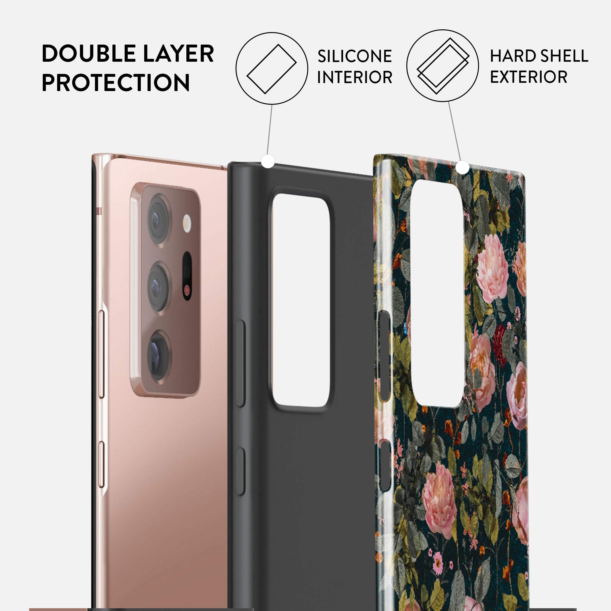 BURGA Phone Case Compatible With Samsung Galaxy Note 20 ULTRA - Hybrid 2-Layer Hard Shell + Silicone Protective Case -Cherries Blossom Floral Print Pattern Vintage - Scratch-Resistant Shockproof Cover