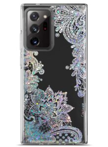 coolwee clear glitter for note 20 ultra case thin flower slim crystal lace bling women girls floral plastic hard back soft tpu bumper protective cover for samsung galaxy note 20 ultra mandala henna