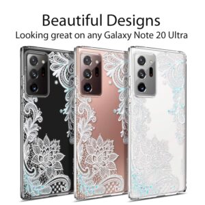 Coolwee Clear Glitter for Note 20 Ultra Case Thin Flower Slim Crystal Lace Bling Women Girls Floral Plastic Hard Back Soft TPU Bumper Protective Cover for Samsung Galaxy Note 20 Ultra Mandala Henna