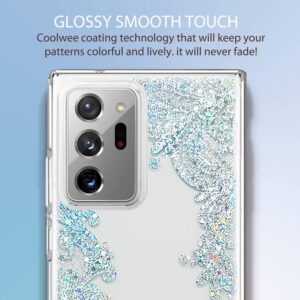 Coolwee Clear Glitter for Note 20 Ultra Case Thin Flower Slim Crystal Lace Bling Women Girls Floral Plastic Hard Back Soft TPU Bumper Protective Cover for Samsung Galaxy Note 20 Ultra Mandala Henna