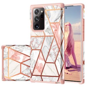 fingic galaxy note 20 ultra case, samsung note 20 ultra case rose gold marble design shiny glitter bumper hybrid hard pc soft rubber silicone cover anti-scratch shockproof protective case 6.9" 2020