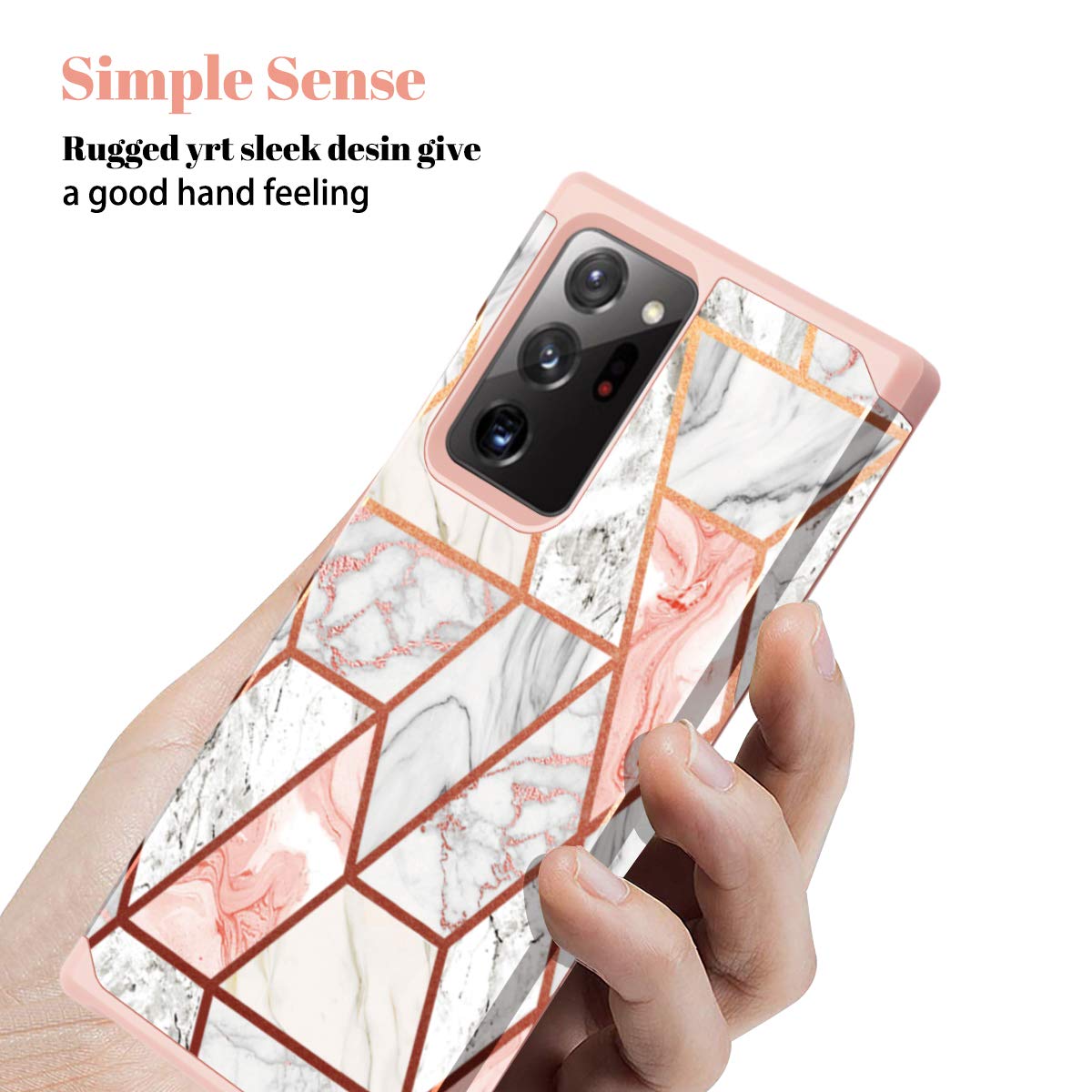 Fingic Galaxy Note 20 Ultra Case, Samsung Note 20 Ultra Case Rose Gold Marble Design Shiny Glitter Bumper Hybrid Hard PC Soft Rubber Silicone Cover Anti-Scratch Shockproof Protective Case 6.9" 2020