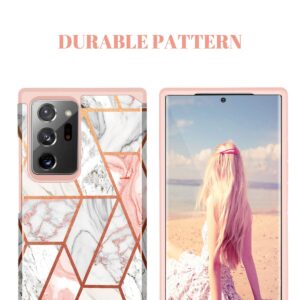 Fingic Galaxy Note 20 Ultra Case, Samsung Note 20 Ultra Case Rose Gold Marble Design Shiny Glitter Bumper Hybrid Hard PC Soft Rubber Silicone Cover Anti-Scratch Shockproof Protective Case 6.9" 2020