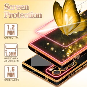 Coralogo for Samsung Galaxy Note 20 Ultra Case Butterfly for Women Girls Girly Pretty Cute Black Phone Cases Gold Plating Butterflies Design with Screen Aesthetic Cover for Note 20 Ultra 5G 6.9"