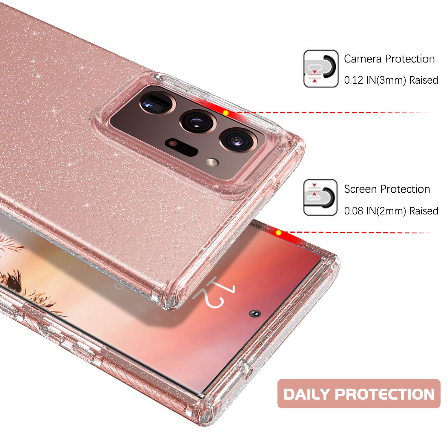 BENTOBEN Note 20 Ultra Case, Clear Glitter Bling Sparkly Slim Soft TPU Rugged Shockproof Protective Bumper Phone Case Cover for Samsung Galaxy Note 20 Ultra 6.9" 5G,Clear Glitter