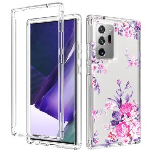 sidande Case for Galaxy Note 20 Ultra 5G, Samsung Note 20 Ultra Case, Full Body Shockproof Clear Floral Soft Flexible Phone Protective Armor Cover for Samsung Galaxy Note 20 Ultra (Rose Flower)