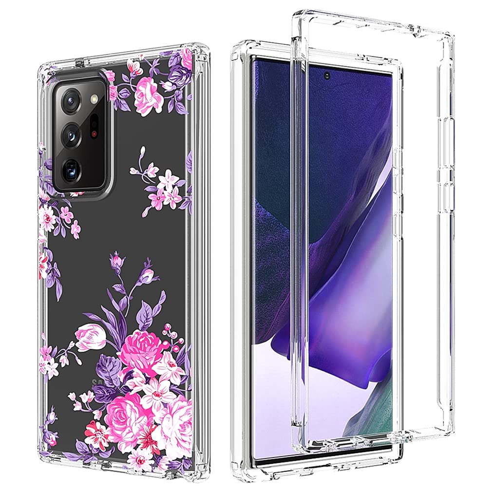 sidande Case for Galaxy Note 20 Ultra 5G, Samsung Note 20 Ultra Case, Full Body Shockproof Clear Floral Soft Flexible Phone Protective Armor Cover for Samsung Galaxy Note 20 Ultra (Rose Flower)