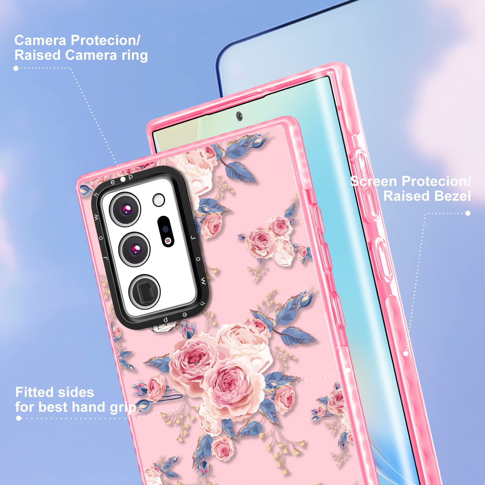 Jowhep Flower Floral for Samsung Galaxy Note 20 Ultra Case Aesthetic Art Flowers Girly for Girls Kids Women Phone Cases Cover Fun Soft TPU Bumper Protective Case for Samsung Galaxy Note 20 Ultra