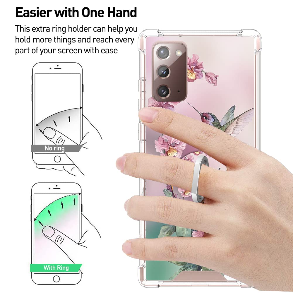 OOK Clear Case Compatible with Samsung Galaxy Note 20, Pink Hummingbird Flexible TPU Shockproof Anti-scratch Bumper Transparent Cover for Galaxy Note 20 with Ring Kickstand