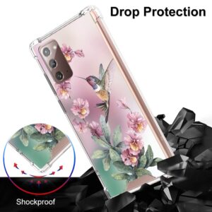 OOK Clear Case Compatible with Samsung Galaxy Note 20, Pink Hummingbird Flexible TPU Shockproof Anti-scratch Bumper Transparent Cover for Galaxy Note 20 with Ring Kickstand