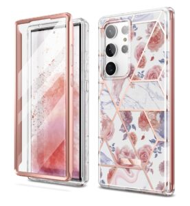 suritch for samsung galaxy s23 ultra case, [built-in screen protector] [dual-layer protection ] full protection shockproof rugged bumper phone cover for samsung s23 ultra 6.8 inch - rose marble