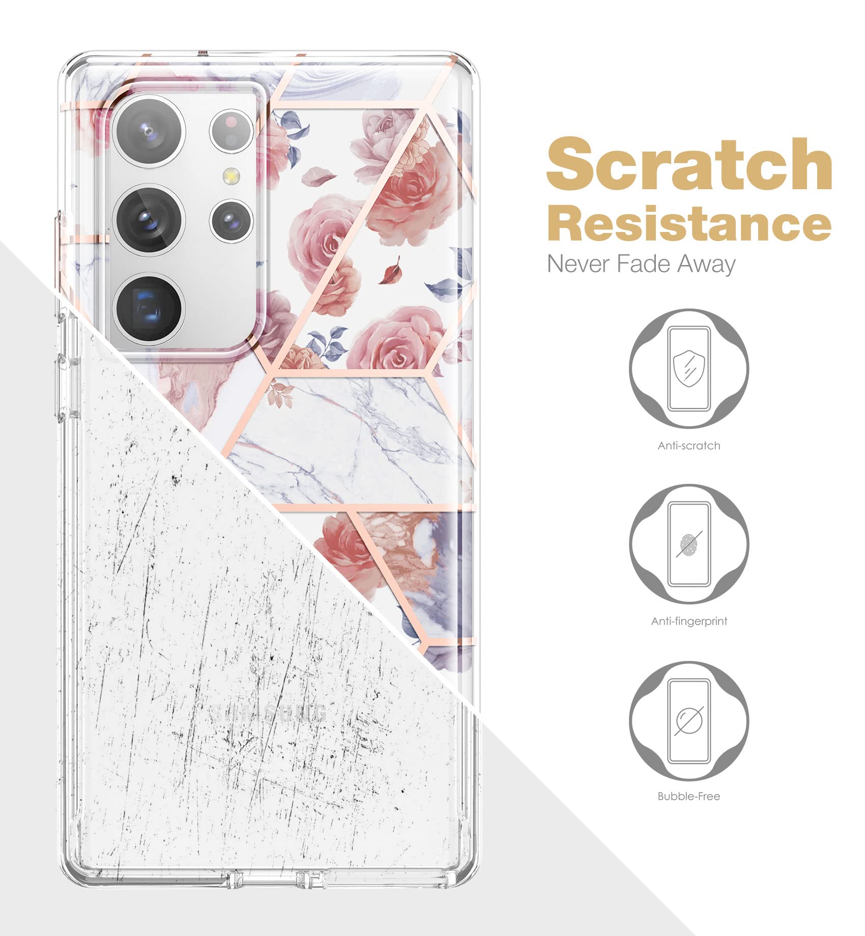 SURITCH for Samsung Galaxy S23 Ultra Case, [Built-in Screen Protector] [Dual-Layer Protection ] Full Protection Shockproof Rugged Bumper Phone Cover for Samsung S23 Ultra 6.8 Inch - Rose Marble