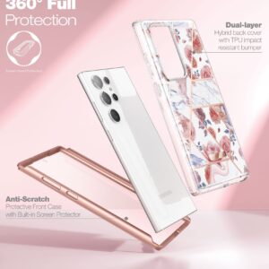 SURITCH for Samsung Galaxy S23 Ultra Case, [Built-in Screen Protector] [Dual-Layer Protection ] Full Protection Shockproof Rugged Bumper Phone Cover for Samsung S23 Ultra 6.8 Inch - Rose Marble