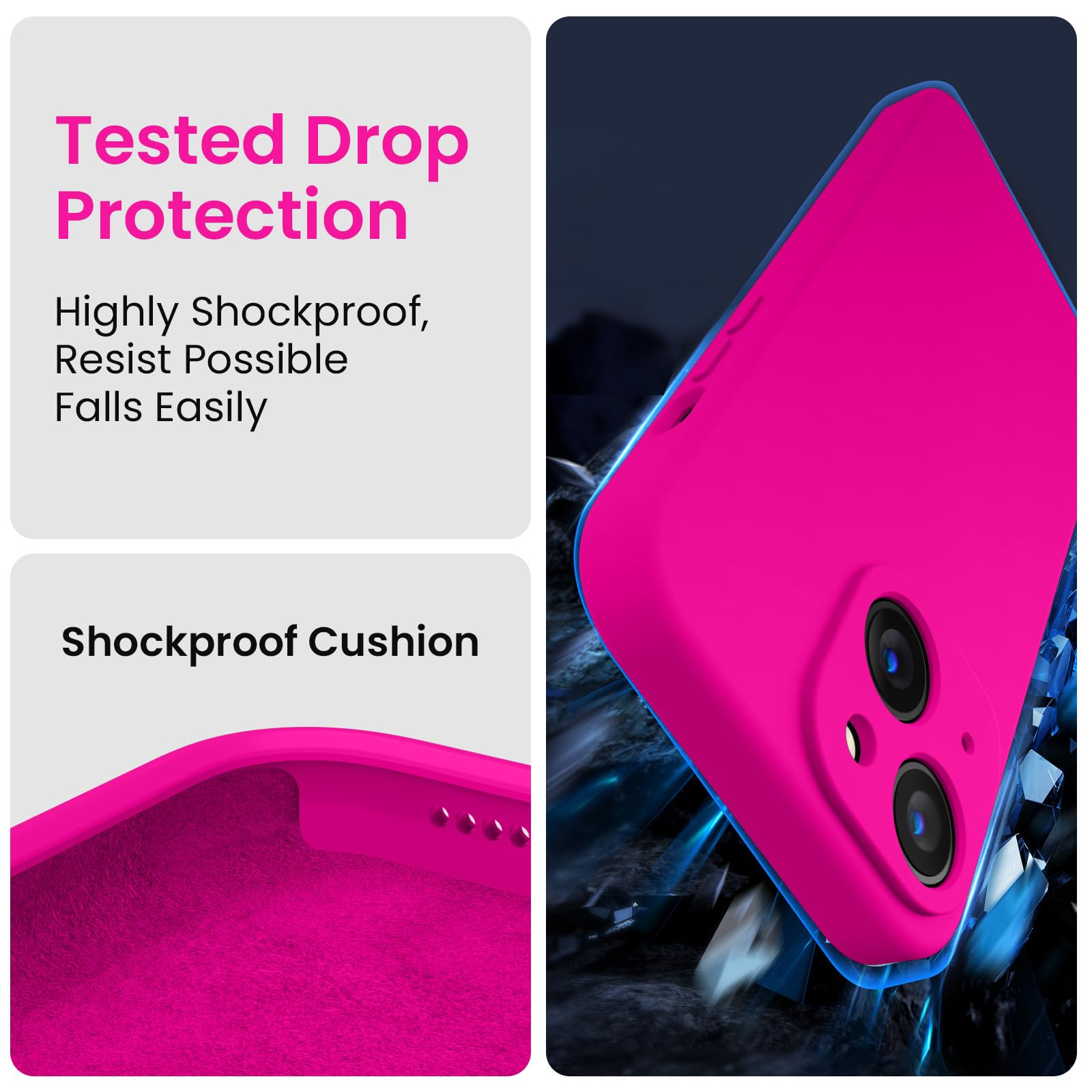 FireNova Designed for iPhone 15 Case, Silicone Upgraded [Camera Protection] Phone Case with [2 Screen Protectors], Soft Anti-Scratch Microfiber Lining Inside, 6.1 inch, Hot Pink