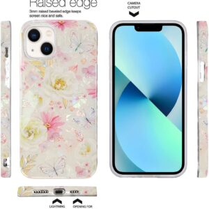 J.west iPhone 13 Case 6.1 inch,Luxury Sparkle Glitter Translucent Soft Clear Colorful Opal Pearly Thinfoil Design Shiny Floral Print Silicone Cover for Women Girls Slim TPU Protective Phone Case