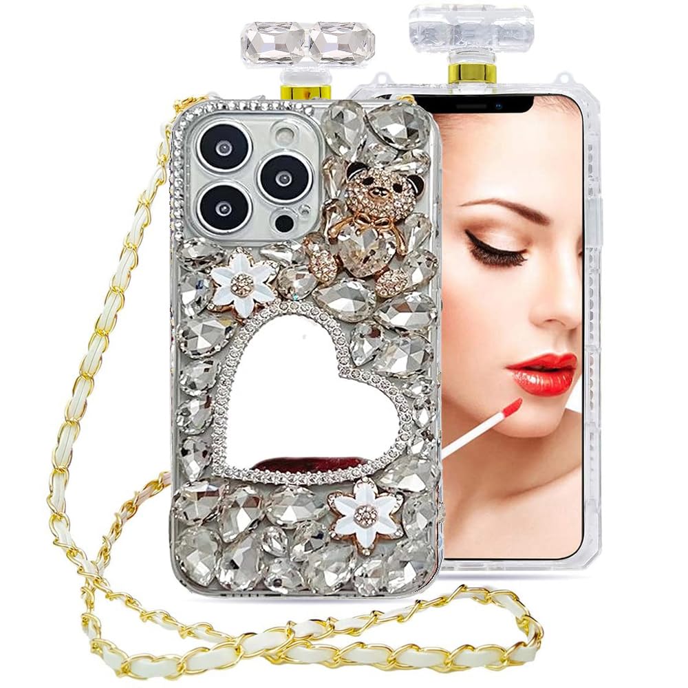 Galaxy Note 20 Ultra Case, Cute Glitter Sparkle Bling Diamond Rhinestone Bumper with Lanyard Chain, Women Girls Pink Soft Perfume Bottle Phone Case for Samsung Note 20 Ultra 5G 6.9 inch (C)