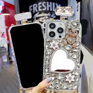 Galaxy Note 20 Ultra Case, Cute Glitter Sparkle Bling Diamond Rhinestone Bumper with Lanyard Chain, Women Girls Pink Soft Perfume Bottle Phone Case for Samsung Note 20 Ultra 5G 6.9 inch (C)