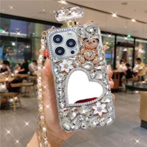 Galaxy Note 20 Ultra Case, Cute Glitter Sparkle Bling Diamond Rhinestone Bumper with Lanyard Chain, Women Girls Pink Soft Perfume Bottle Phone Case for Samsung Note 20 Ultra 5G 6.9 inch (C)