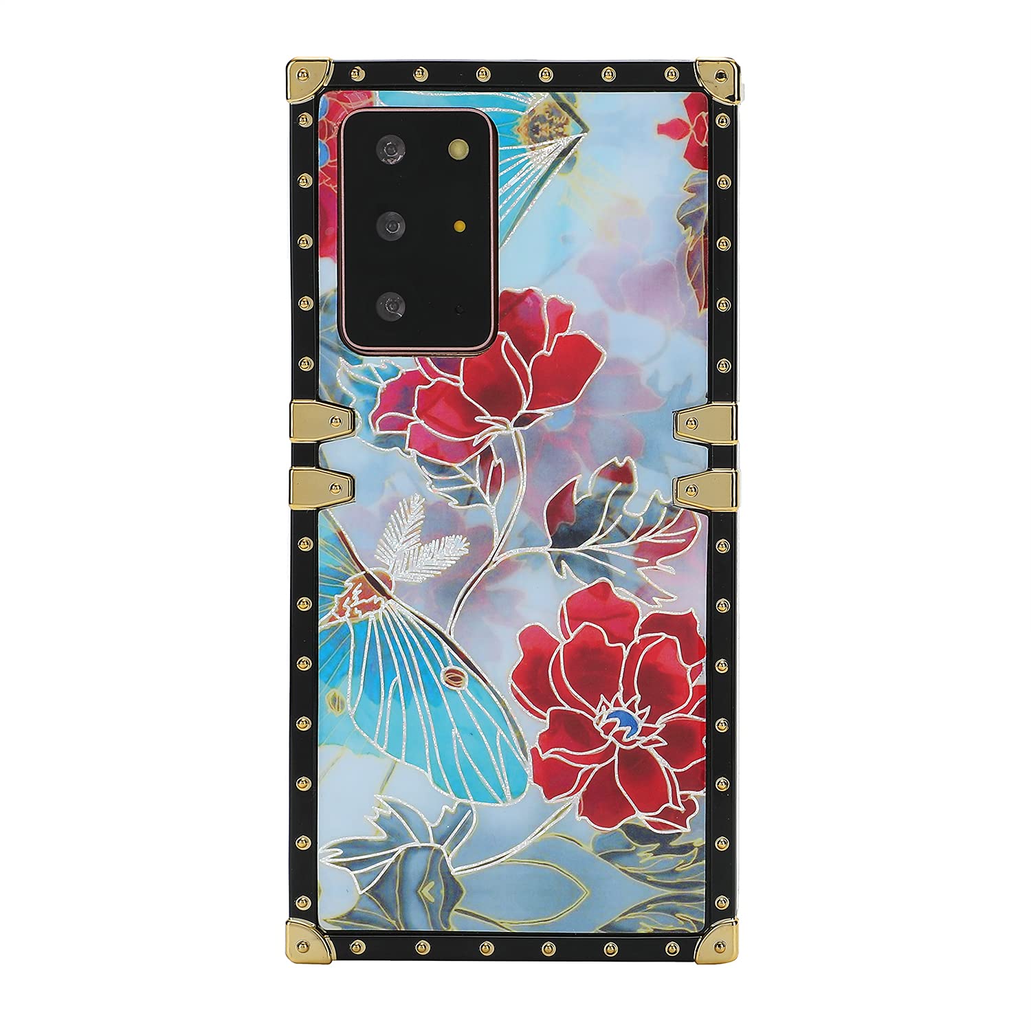 TYOROY Square Case for Galaxy Note 20 Ultra,Luxury Elegant Women Girls Classic Retro Soft TPU Case with Kickstand for Samsung Galaxy Note 20 Ultra 5G 6.9 inch (Butterfly Flower Rose)