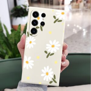 LEECG for Samsung Galaxy S23 Ultra Case, for Galaxy S23 Ultra Case Flowers Butterfly Anti Slip Shockproof Flexibility Soft Silicone Protector Phone for Samsung Galaxy S23 Ultra Case-Daisy White