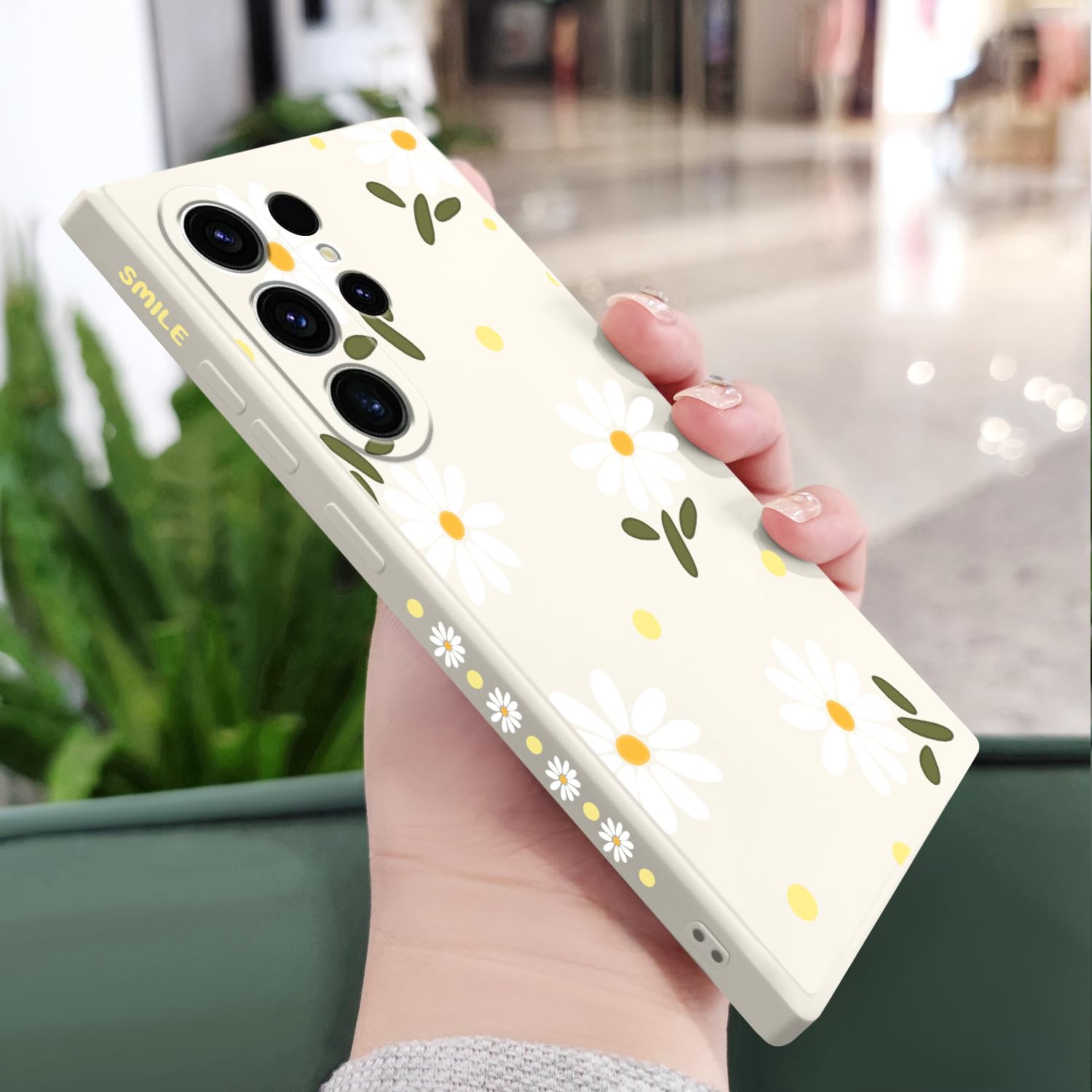 LEECG for Samsung Galaxy S23 Ultra Case, for Galaxy S23 Ultra Case Flowers Butterfly Anti Slip Shockproof Flexibility Soft Silicone Protector Phone for Samsung Galaxy S23 Ultra Case-Daisy White