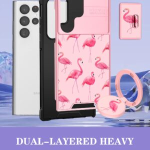 Goocrux (2in1 for Samsung Galaxy S23 Ultra Case Flamingo for Women Girls Cute Girly Phone Cover Flamingos Design with Slide Camera Cover+Ring Holder Unique Aesthetic Cases for S23 Ultra 5G 6.8''