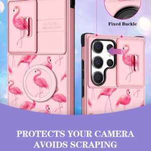 Goocrux (2in1 for Samsung Galaxy S23 Ultra Case Flamingo for Women Girls Cute Girly Phone Cover Flamingos Design with Slide Camera Cover+Ring Holder Unique Aesthetic Cases for S23 Ultra 5G 6.8''