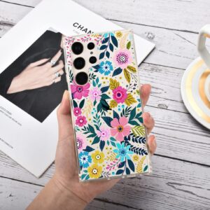 Tcaraersing Crystal Clear Flower Magnetic Case for Samsung Galaxy S23 Ultra MagSafe PC Back Cover Soft TPU Edges Slim Thin Shockproof Silicone Floral Pattern Girl Women S23 Ultra 6.8'' Colorful Floral