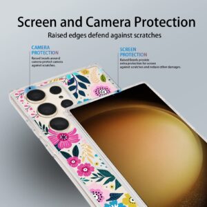 Tcaraersing Crystal Clear Flower Magnetic Case for Samsung Galaxy S23 Ultra MagSafe PC Back Cover Soft TPU Edges Slim Thin Shockproof Silicone Floral Pattern Girl Women S23 Ultra 6.8'' Colorful Floral