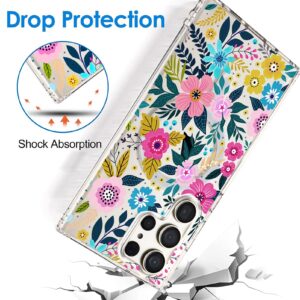 Tcaraersing Crystal Clear Flower Magnetic Case for Samsung Galaxy S23 Ultra MagSafe PC Back Cover Soft TPU Edges Slim Thin Shockproof Silicone Floral Pattern Girl Women S23 Ultra 6.8'' Colorful Floral