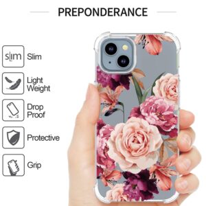 CoverON Compitable with Apple iPhone 15 Plus Case for Women, Slim Floral Design Clear TPU Rubber Flexible Soft Skin Cover Protective Sleeve for iPhone 15+ (6.7) Phone Case - Peony Flower