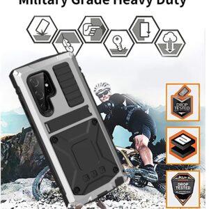 Simicoo Samsung S23 Ultra Metal Case with Screen Protector Camera Cover Military Rugged Heavy Duty S23 Ultra Case Metal Kickstand Full Body Tough Dustproof Shockproof for Samsung S23 Ultra (Sliver)