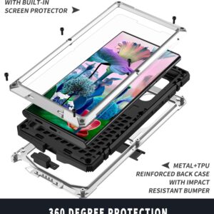 Simicoo Samsung S23 Ultra Metal Case with Screen Protector Camera Cover Military Rugged Heavy Duty S23 Ultra Case Metal Kickstand Full Body Tough Dustproof Shockproof for Samsung S23 Ultra (Sliver)