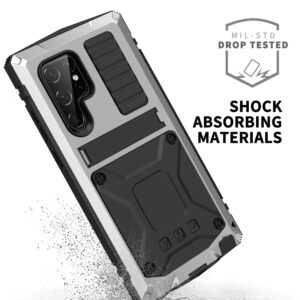 Simicoo Samsung S23 Ultra Metal Case with Screen Protector Camera Cover Military Rugged Heavy Duty S23 Ultra Case Metal Kickstand Full Body Tough Dustproof Shockproof for Samsung S23 Ultra (Sliver)