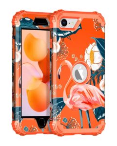 rancase three layer heavy duty shockproof protection flamingo case for apple iphone se 2022/2020 4.7 inch