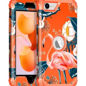 Rancase Three Layer Heavy Duty Shockproof Protection Flamingo Case for Apple iPhone SE 2022/2020 4.7 inch