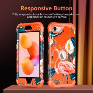 Rancase Three Layer Heavy Duty Shockproof Protection Flamingo Case for Apple iPhone SE 2022/2020 4.7 inch