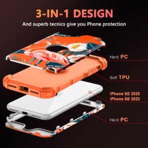 Rancase Three Layer Heavy Duty Shockproof Protection Flamingo Case for Apple iPhone SE 2022/2020 4.7 inch