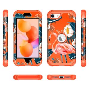 Rancase Three Layer Heavy Duty Shockproof Protection Flamingo Case for Apple iPhone SE 2022/2020 4.7 inch