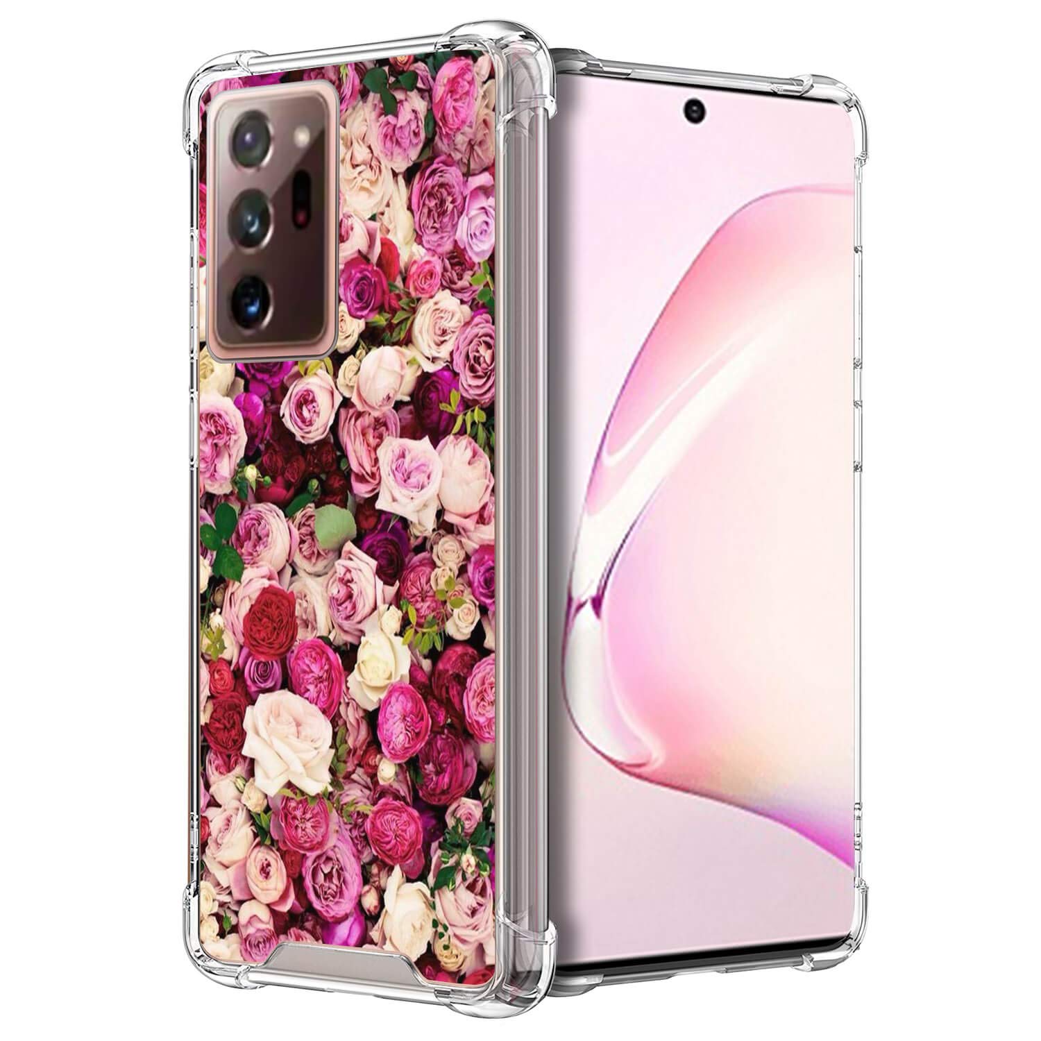 CasesOnDeck Bumper Case Compatible with [Samsung Galaxy Note 20 Ultra / Note20 Ultra Case] Slim Fitted Clear TPU Bumper Shock Case (Pink Roses)