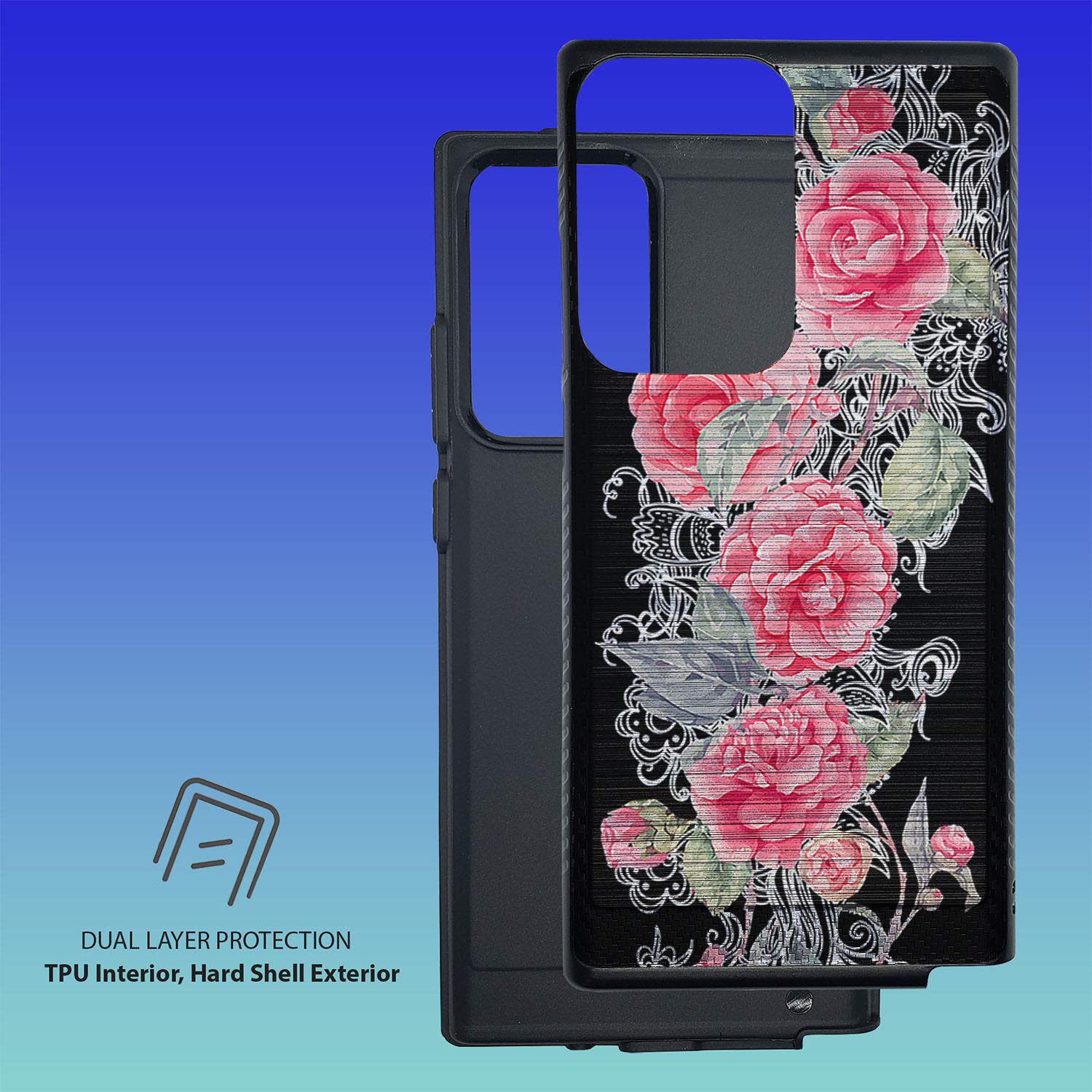 CasesOnDeck Slim Case Compatible with [Samsung Galaxy Note 20 Ultra / Note20 Ultra] [Brushed Armor] Hybrid Design Case and Dual Layers (Pink Rose Stream)