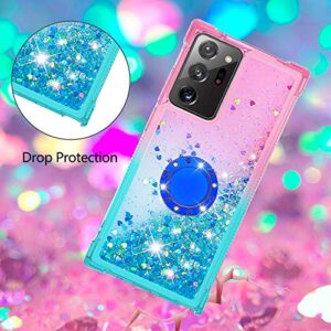 nincyee Shockproof Case for Samsung Galaxy Note20 Ultra,Glitter Shine Diamond Gradient Color Quicksand Transparent TPU Cover with Rotating Ring Kickstand