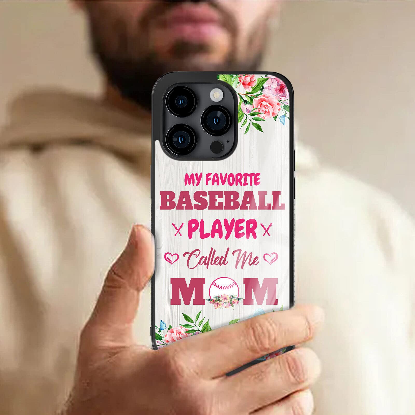 Eomnniofoy Baseball Mom Phone Cases for Samsung Galaxy Note8 Note9 Note10 Note20 Ultra Plus Z Filp3 4 | iPhone Moto Pixel, Pink Aesthetic Floral Quotes Design Non-Slip Silicone Cover for Mother